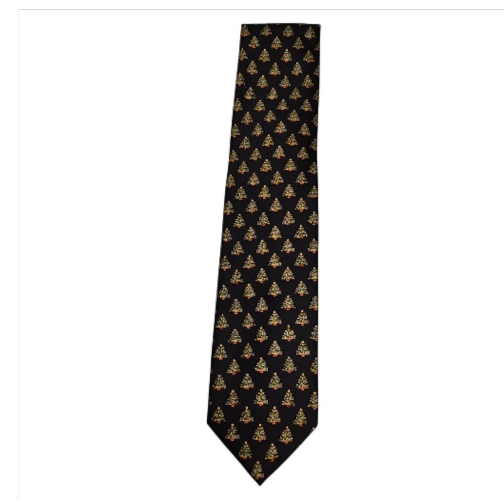 Men’s Holiday Dress Tie Christmas Tree Pattern Classic Black - Picture 2 of 3